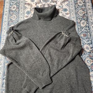 Joie Charcoal Turtleneck Sweater with Pearl Accents